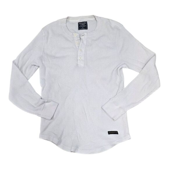 Abercrombie & Fitch Off White Waffle Knit Thermal Henley M - Picture 1 of 3